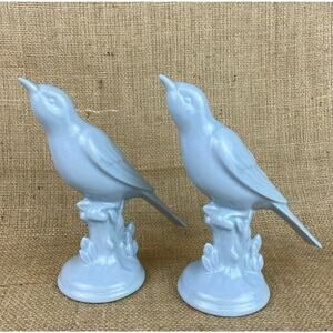 Blue Porcelain Bird Figurines Set of 2 Home Decor